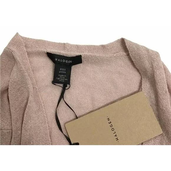 Halogen Open Front Knit Cardigan Sweater XXS Petite Pink Chintz NWT Linen Blend - Picture 4 of 5